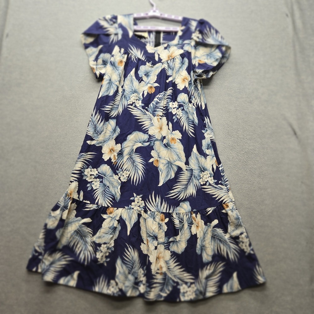 VINTAGE Royal Hawaiian Creations Women Dress M Navy Floral A-Line‎ 90s